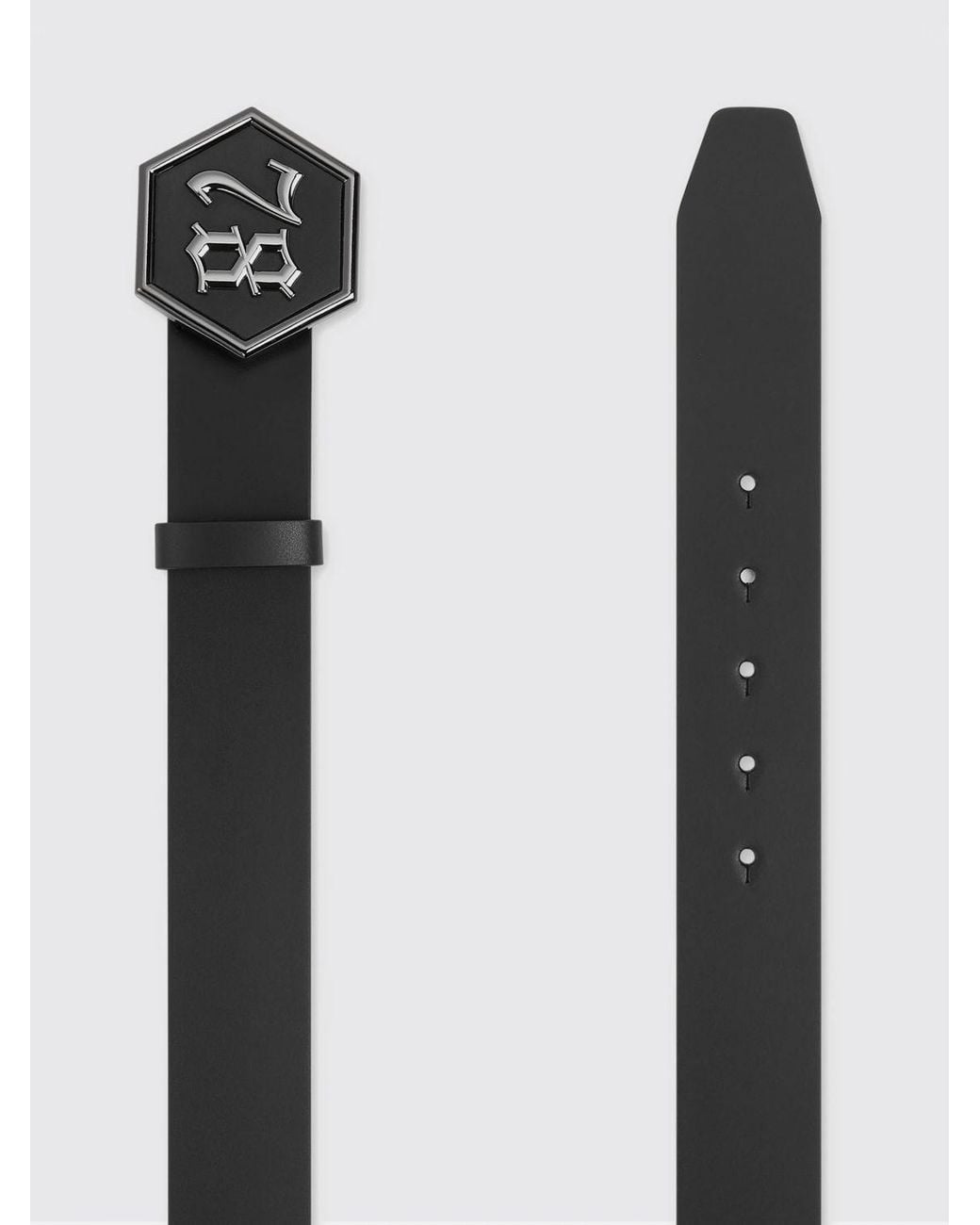 Philipp Plein Black Adjustable Smooth Leather Belt With Metal Buckle for men