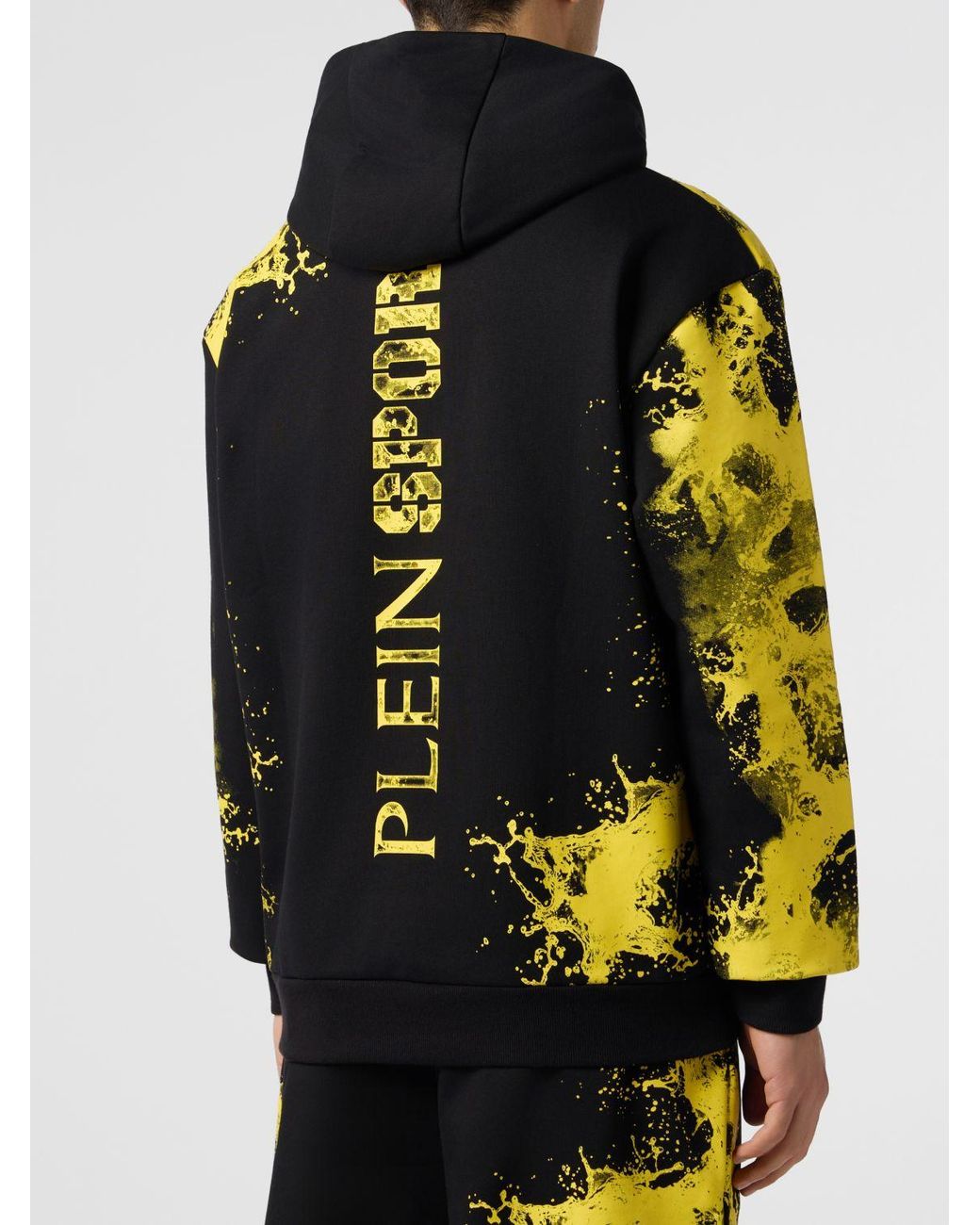 Philipp Plein Black Cotton Hoodie With Abstract Print And Hexagon Logo for men