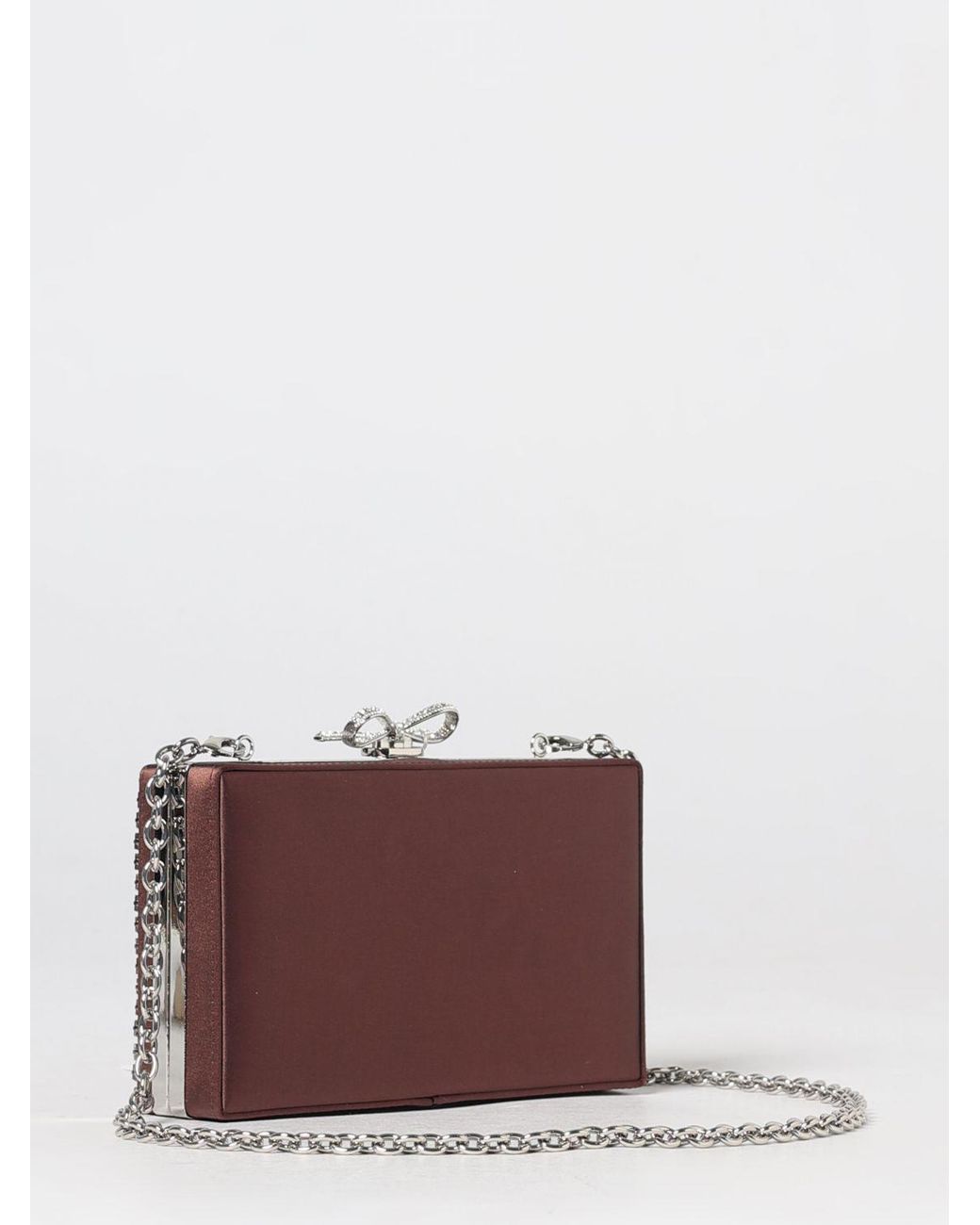 Self-Portrait Red Satin Mini Handbag With Crystal And Rhinestone Embroidery