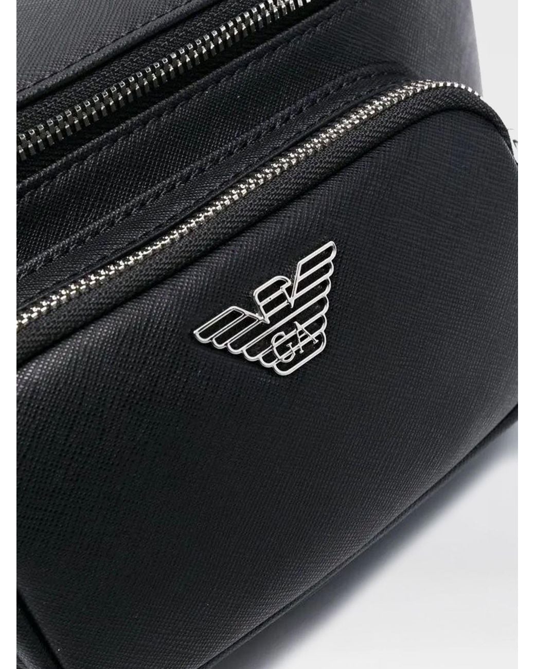 Emporio Armani Black Saffiano Synthetic Leather Belt Bag for men