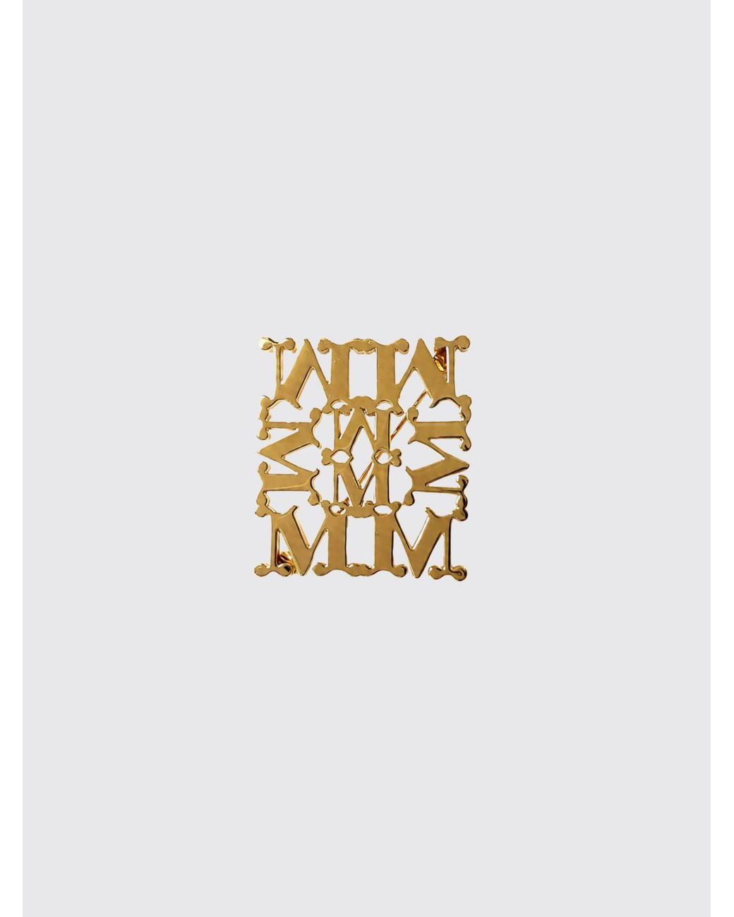 Max Mara White Pioppo Monogram Design Chrome-Plated Metal Brooch