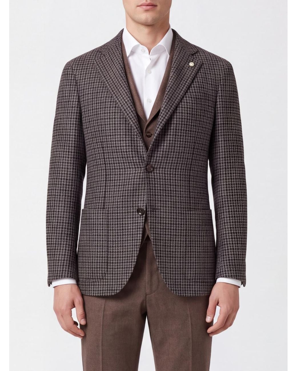 Luigi Bianchi Gray Houndstooth Check Single-Breasted Blazer for men