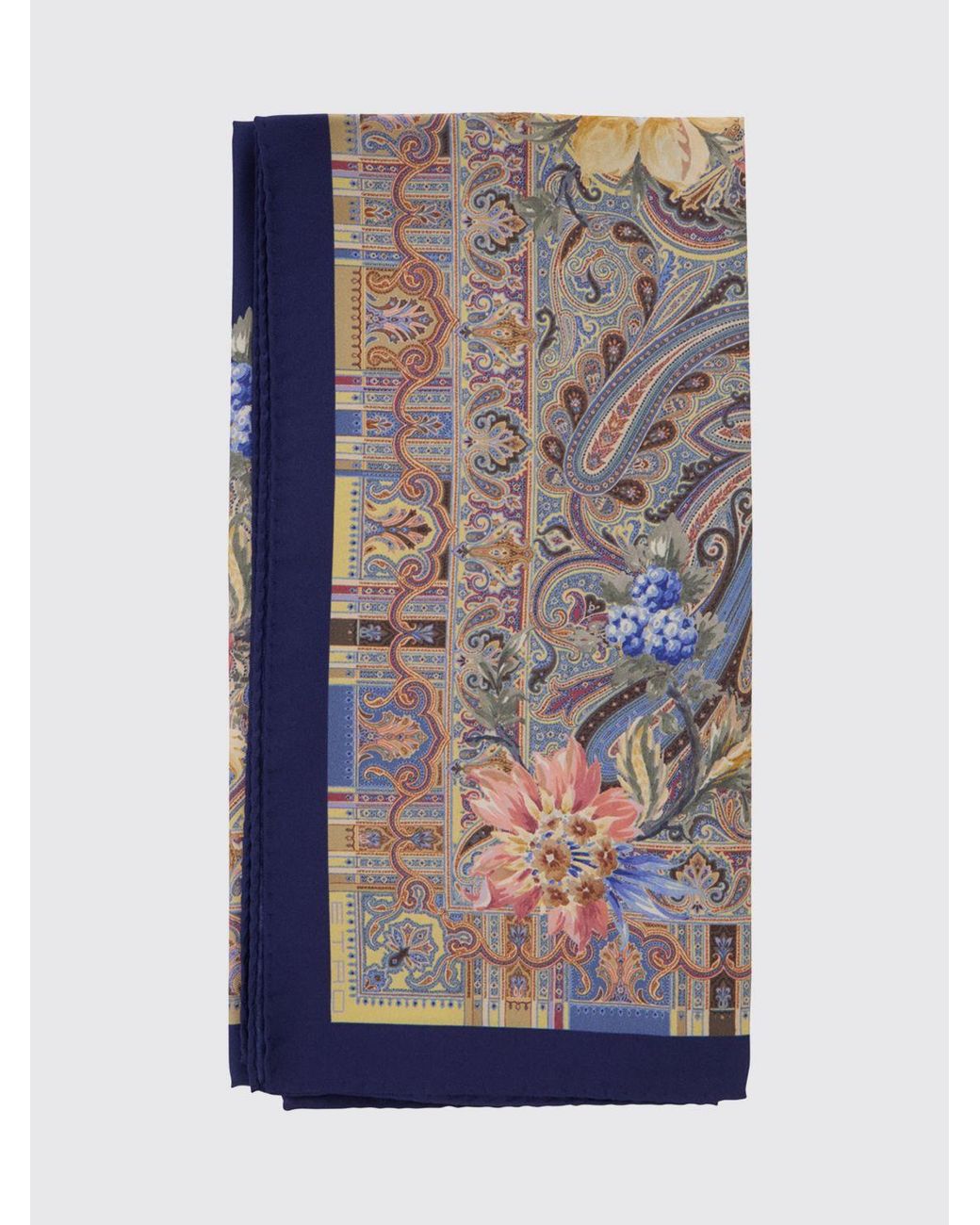 Etro Blue Pure Silk Scarf With Paisley And Floral Print