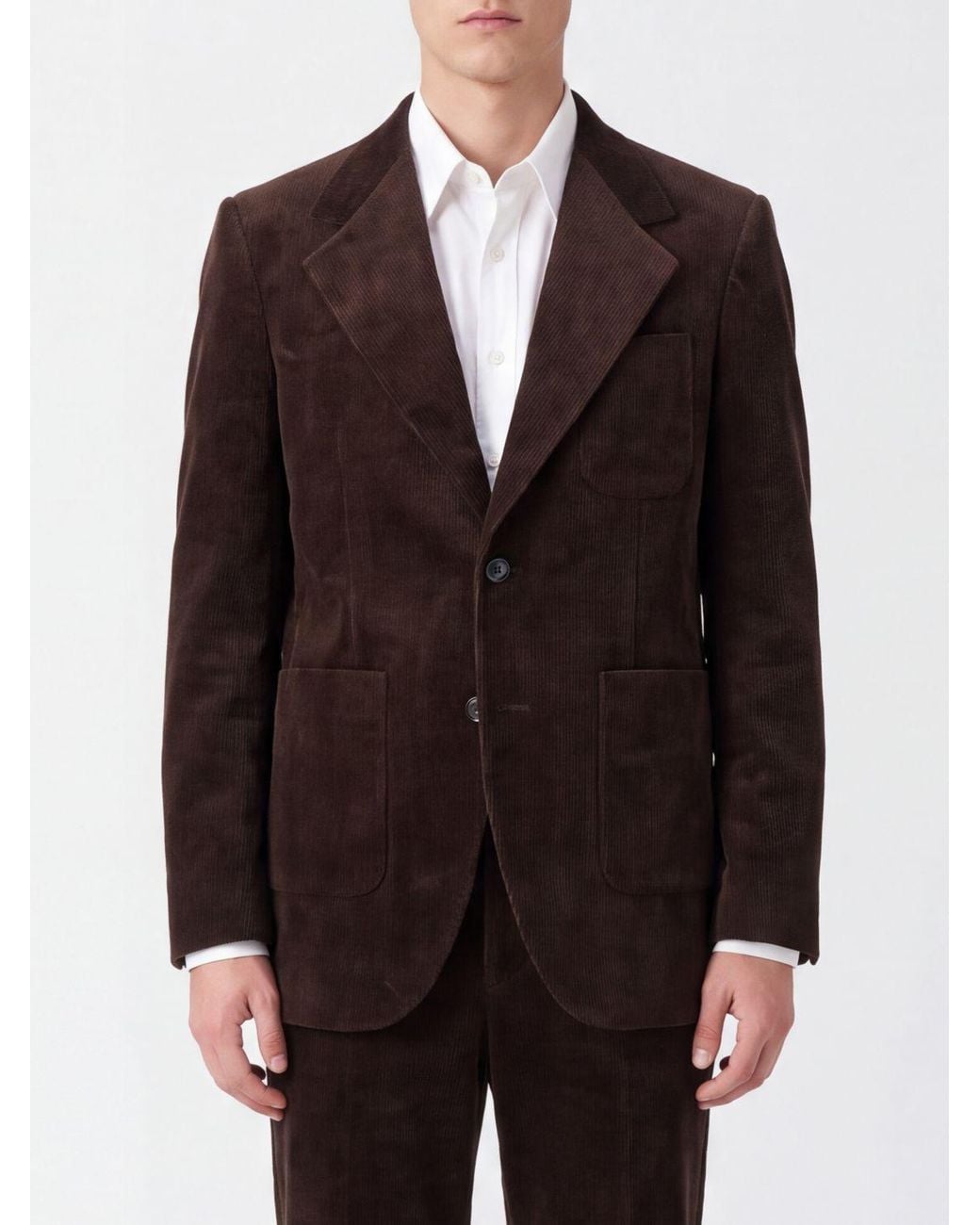 TONYWACK Brown Single-Breasted Velvet Blazer With Peak Lapels And Patch Pockets for men
