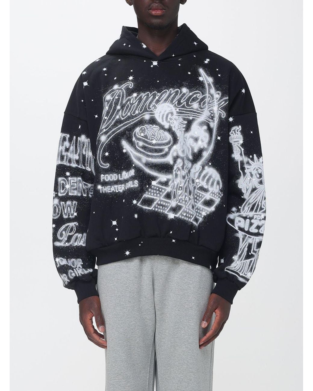 PDF Black Relaxed Fit Cotton Graphic Print Hoodie for men