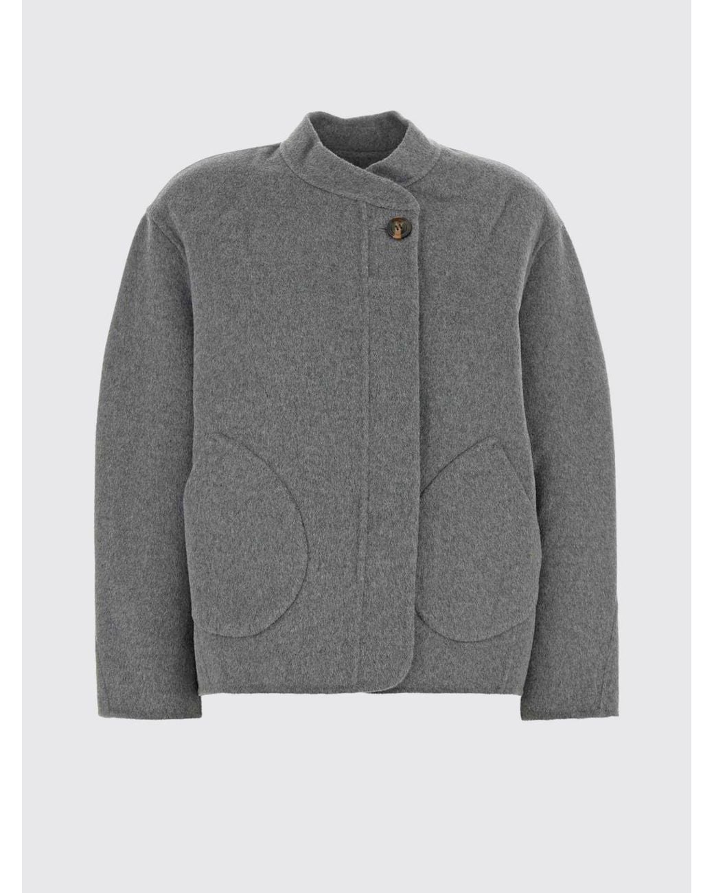 Soeur Gray Single-Breasted Short Wool-Blend Coat With Dropped Shoulders