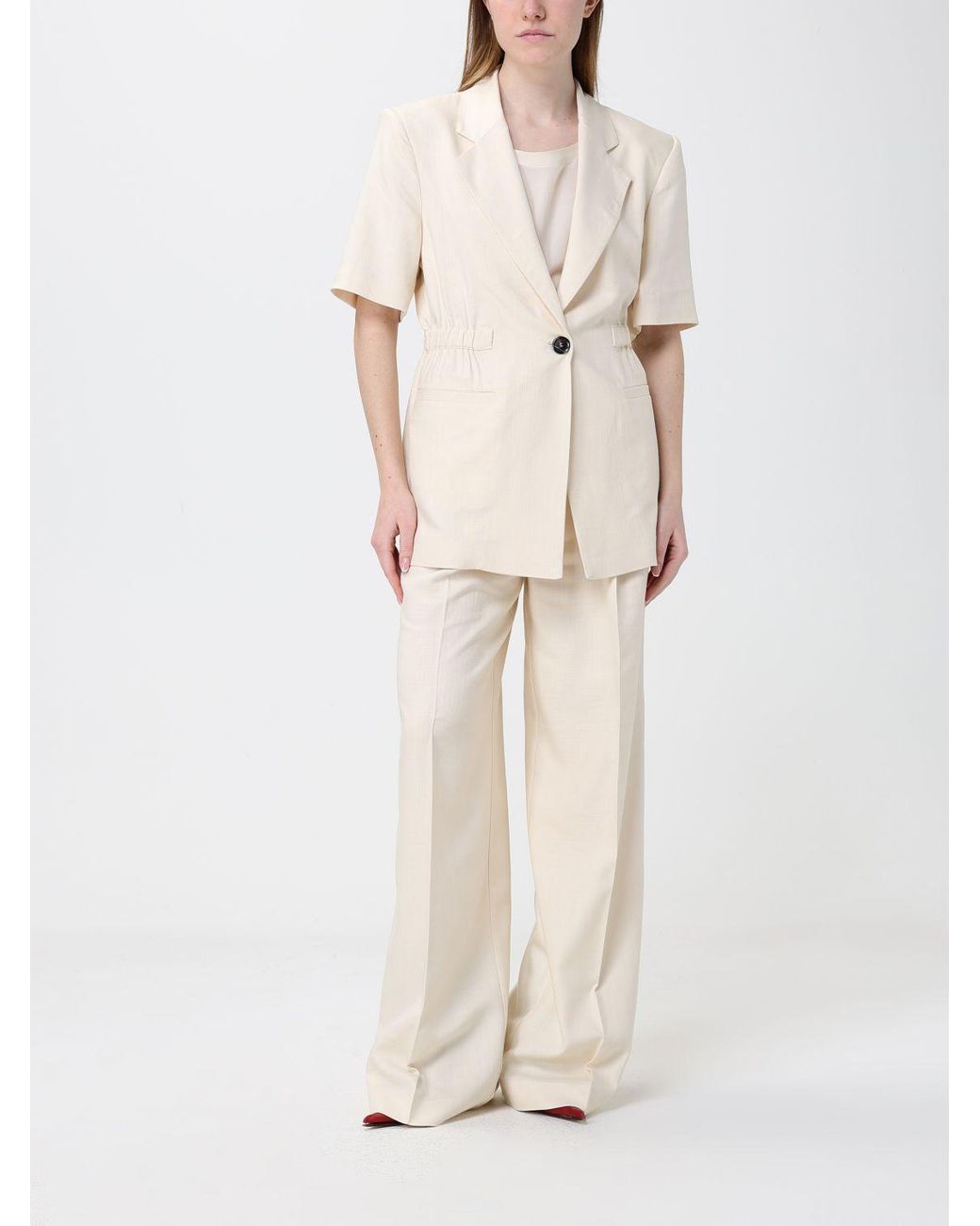 Pinko Natural Single Breasted Viscose Blend Canvas Blazer