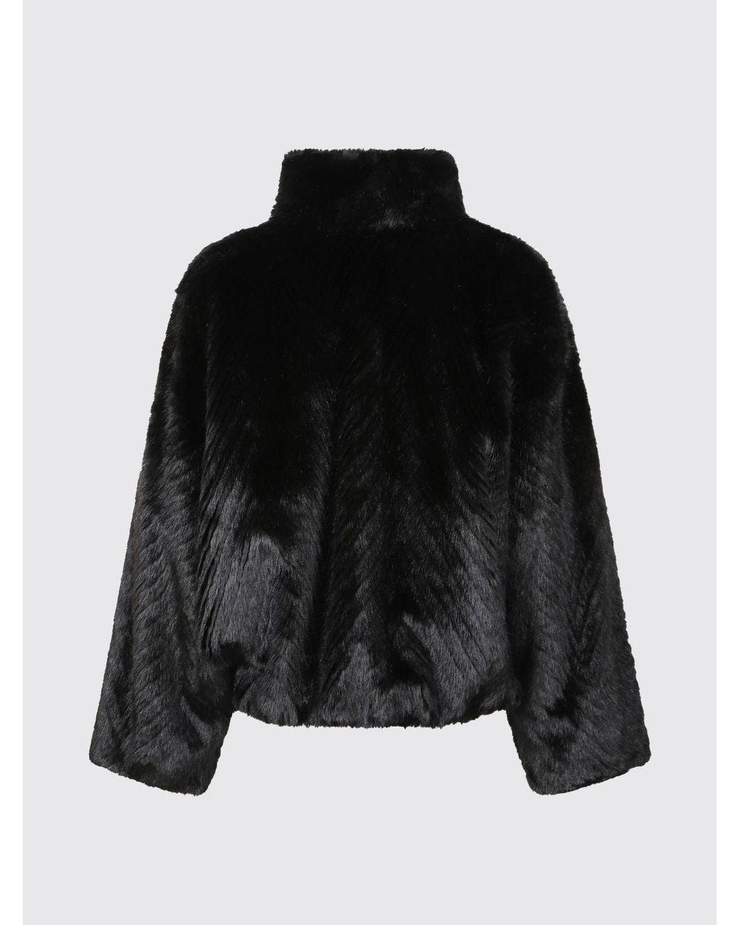 Forte_forte Blue Cropped Faux Fur Coat With Funnel Neck And Dropped Shoulders