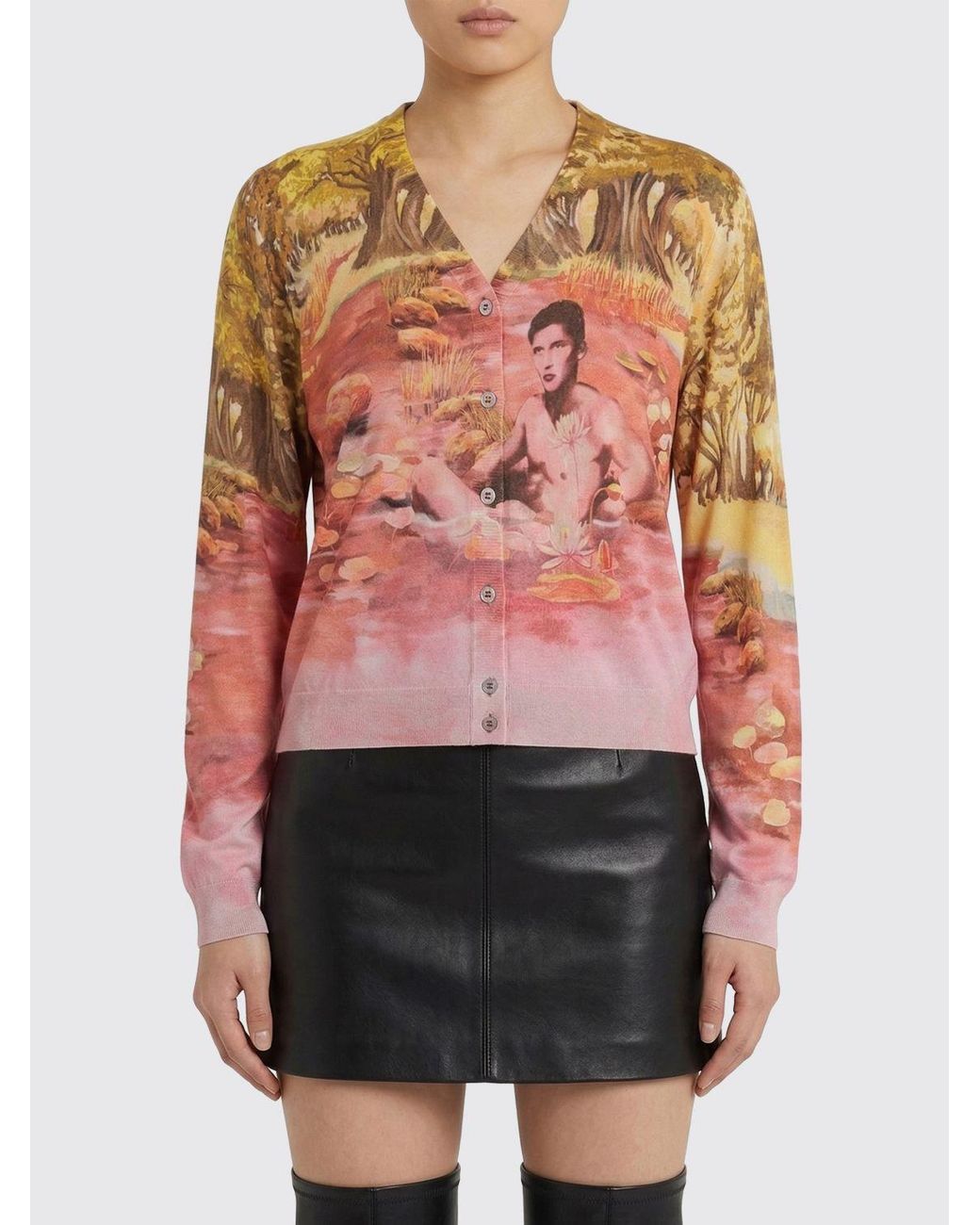Versace Red Cardigan Aus Bedruckter Seide