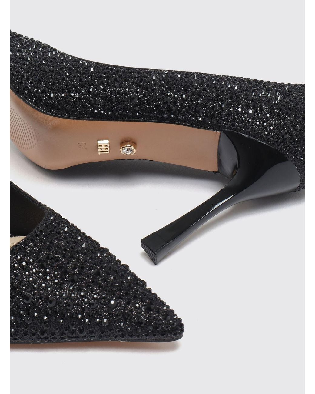 Twentyfourhaitch Black Rhinestone-Embellished Crystal Mesh High-Heeled Pumps
