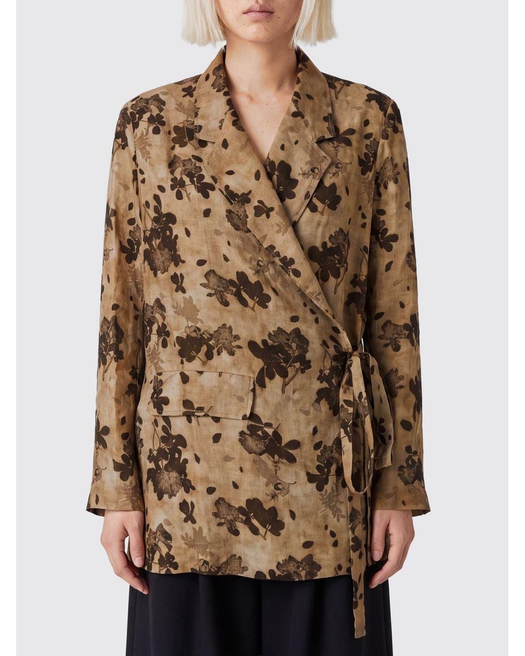 Uma Wang Brown Floral Print Viscose And Cupro Robe Jacket