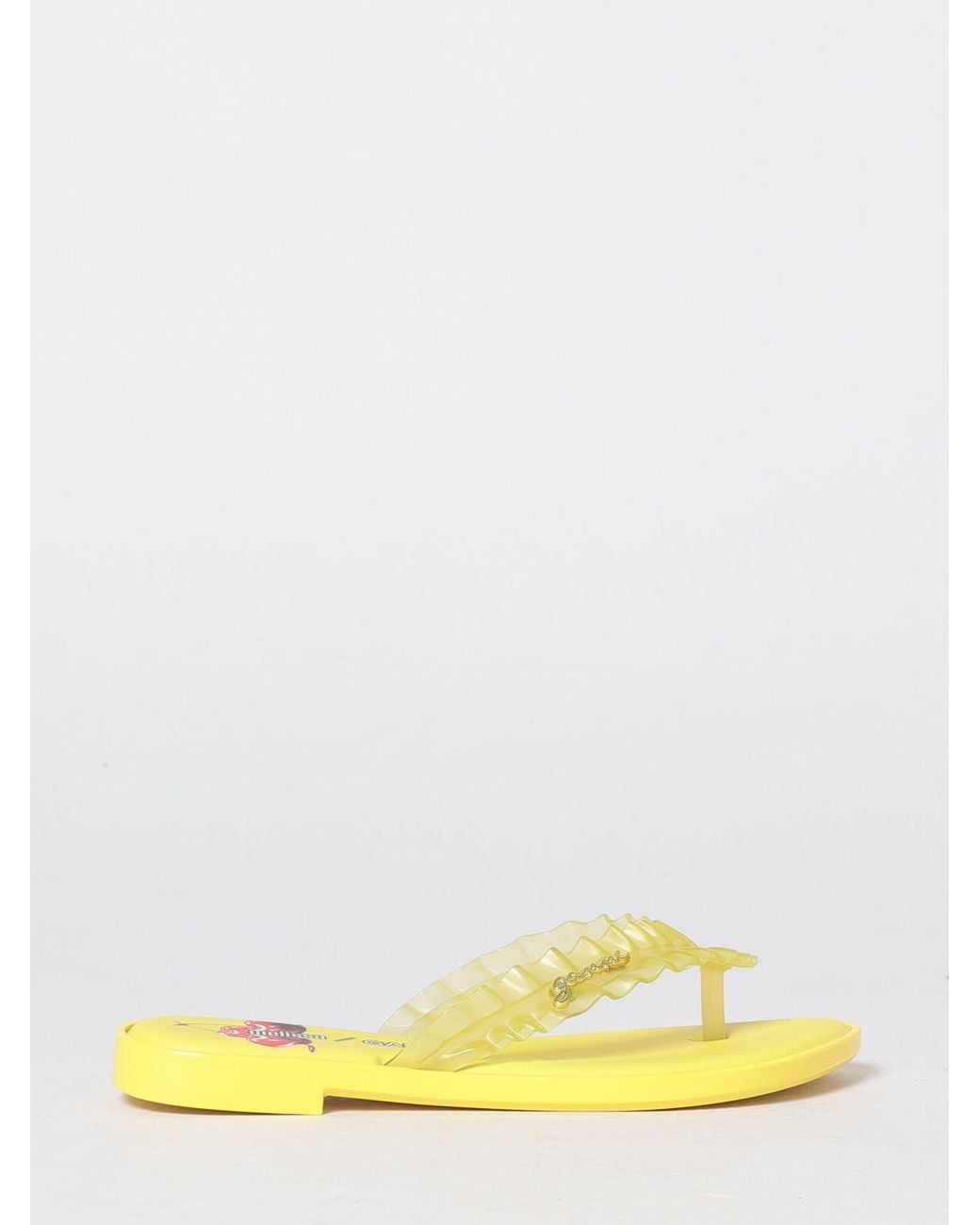 Melissa X Ganni Yellow Ruched Pvc Thong Sandals With Low Heel