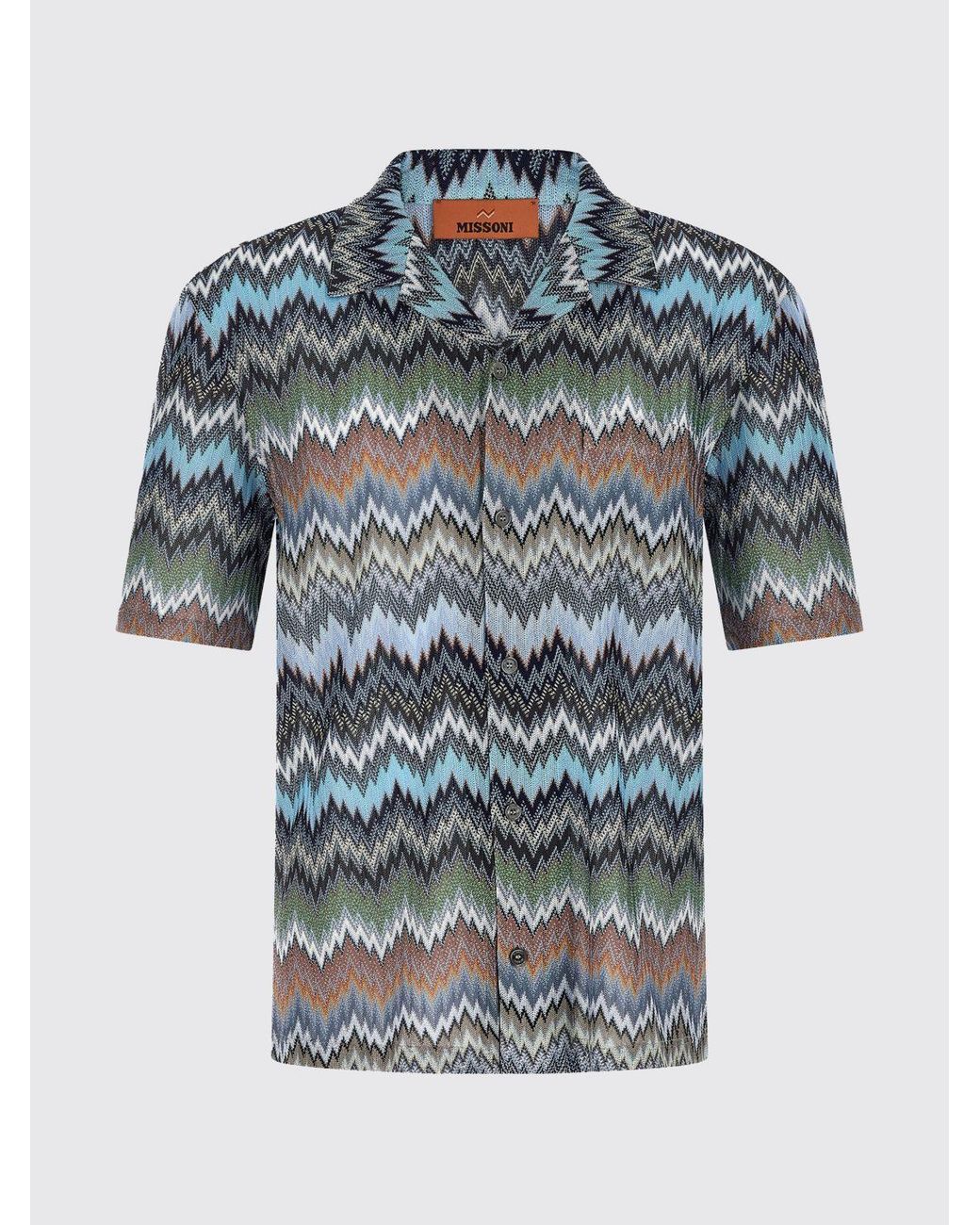 Missoni Blue Casual Viscose Shirt With Zigzag Print for men