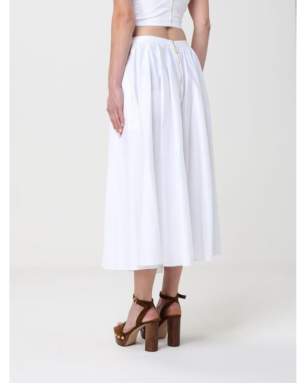 Elisabetta Franchi White Cotton Midi Skirt With Chain
