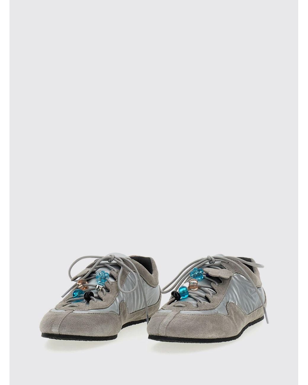 CECILIE BAHNSEN White Blaise Suede And Nylon Sneakers With Beads