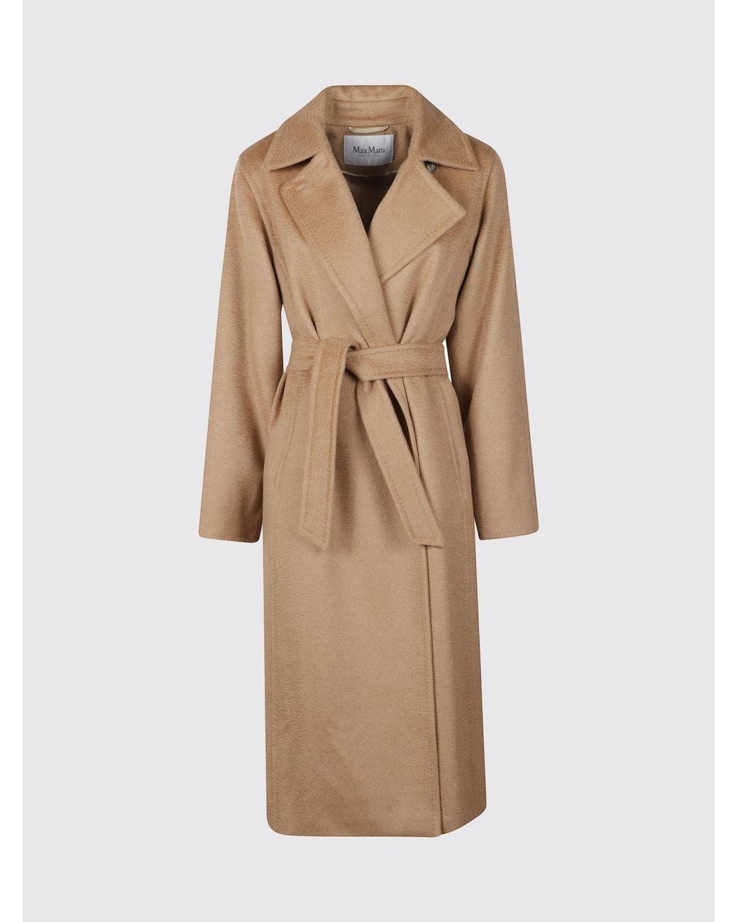 Max Mara Natural Knee-Length Wool Robe Coat With Belt