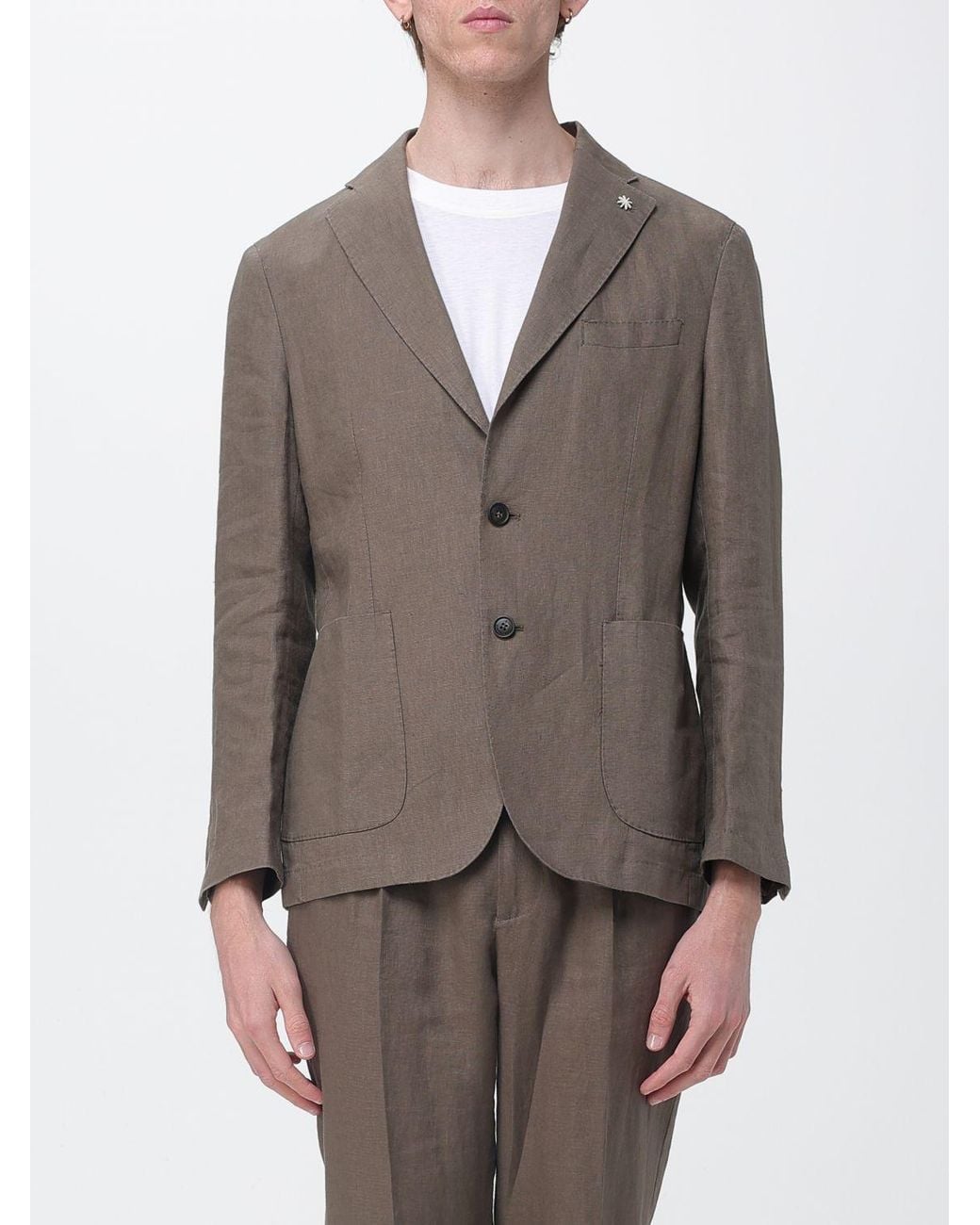 Manuel Ritz Gray Single Breasted Linen Blazer for men