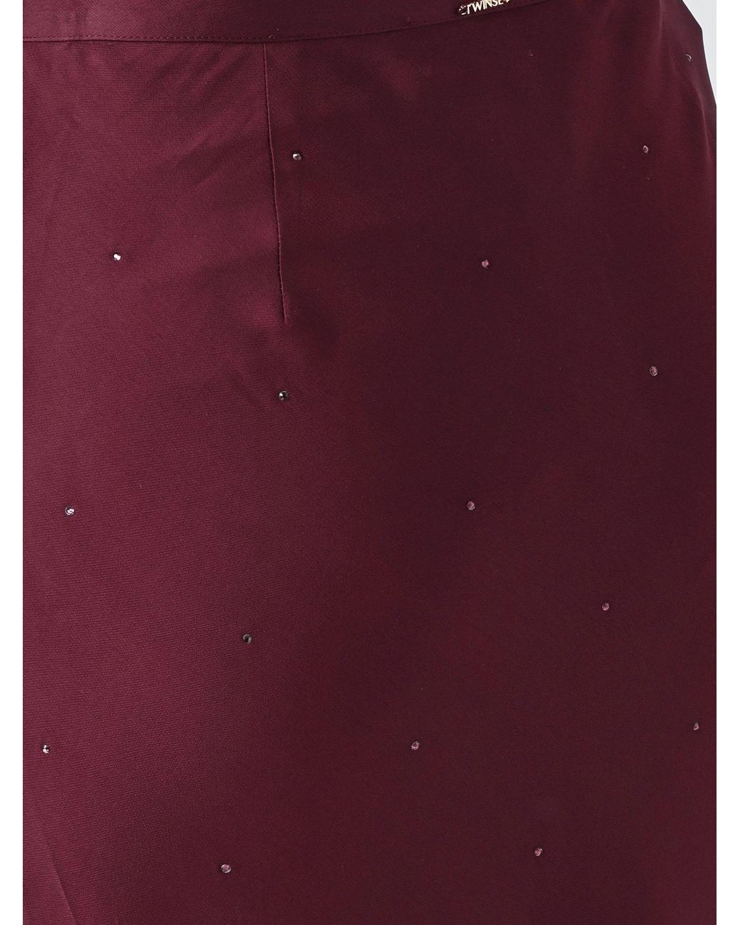 Twinset Red Satin Pencil Midi Skirt With Rhinestones