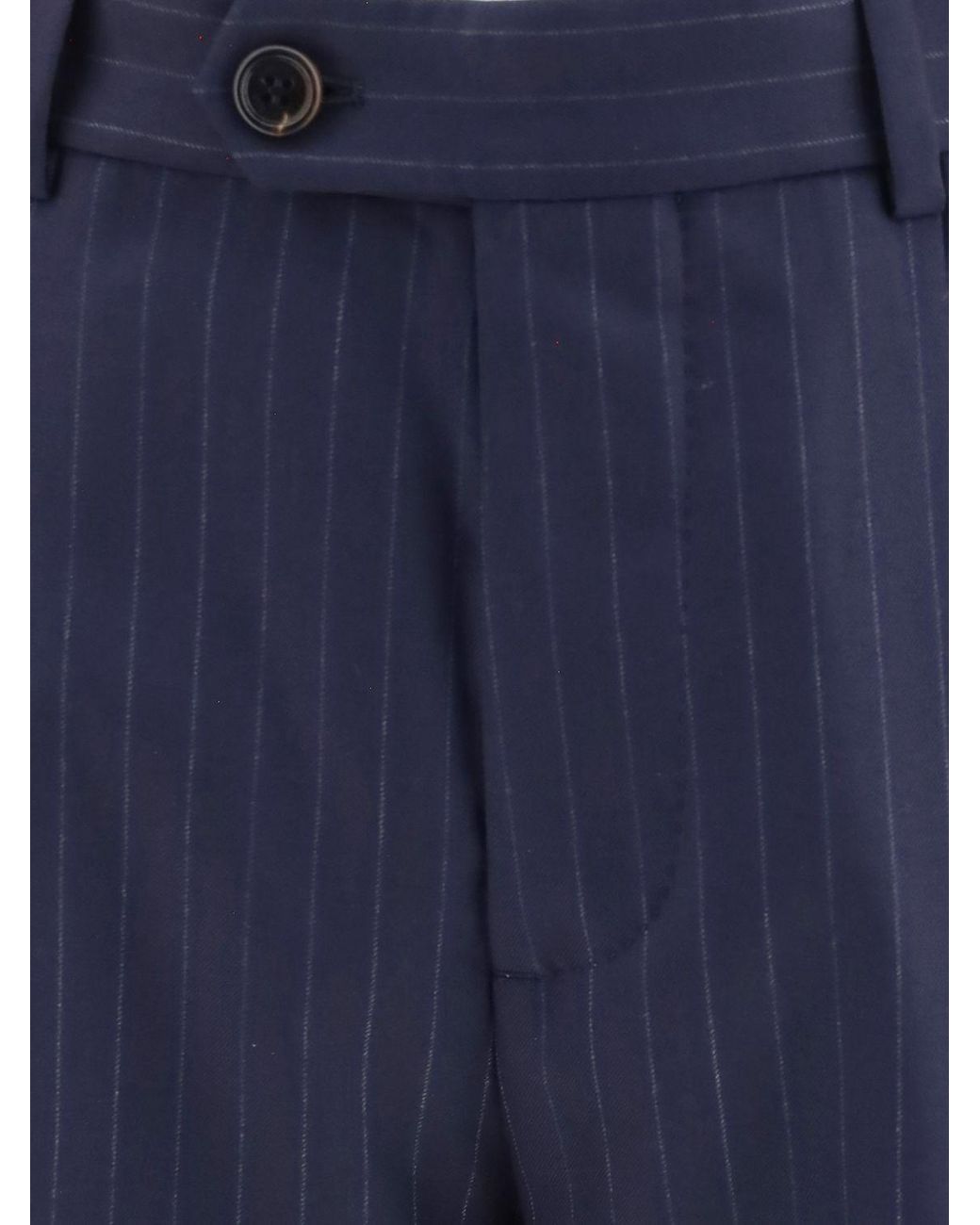 Brunello Cucinelli Blue Slim Fit Pinstripe Virgin Wool Tailored Trousers for men