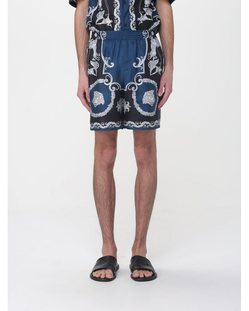 Versace Blue Printed Silk Shorts for men