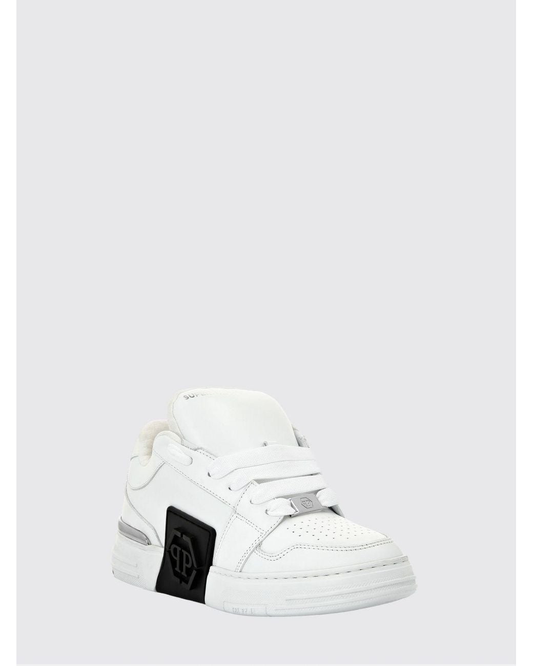 Philipp Plein White Super Street Leather Sneakers With Rubber Hexagon Logo for men