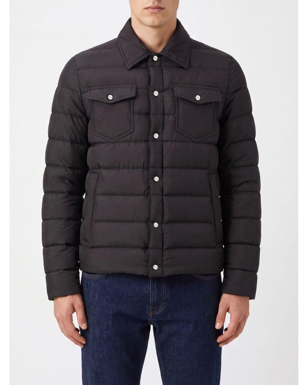 Herno Black Short Quilted Nylon Puffer Jacket With Classic Collar for men
