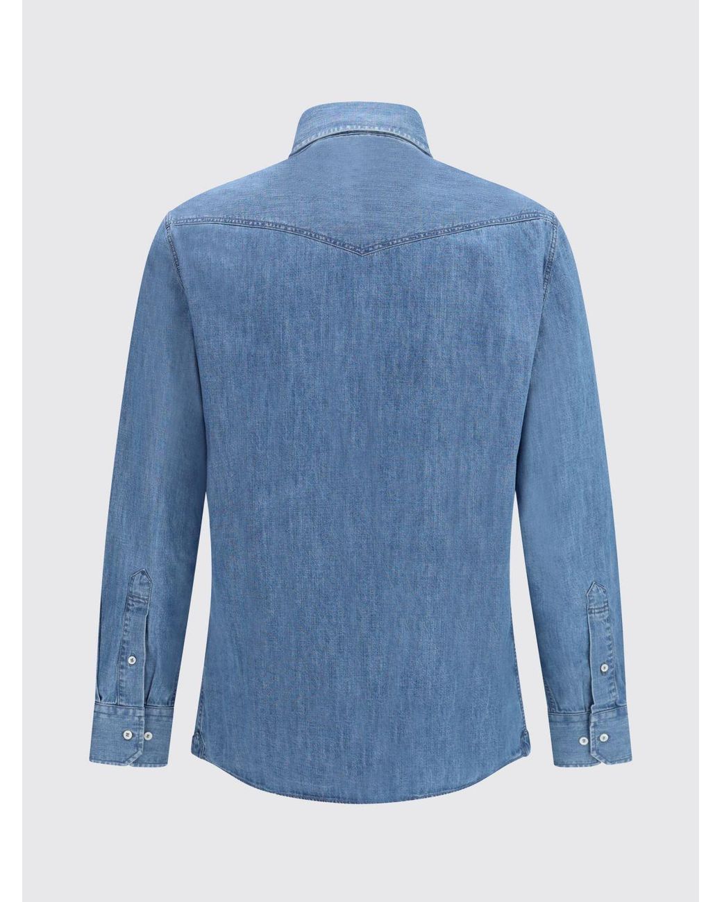 Brunello Cucinelli Blue Cotton Shirt With French Collar for men