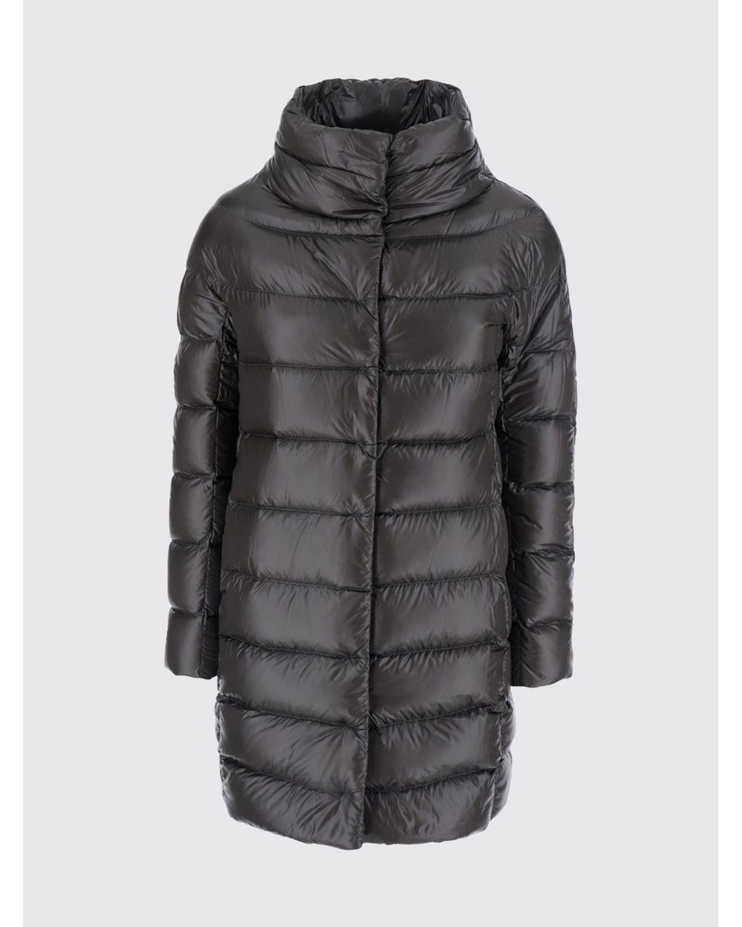 Herno Gray Dora Quilted High Neck Knee-Length Down Jacket