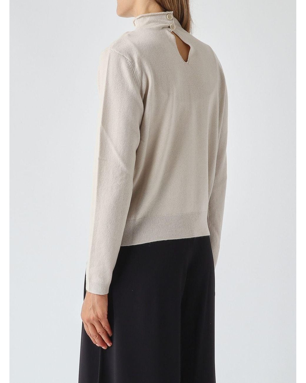 Max Mara White Wool And Cashmere Roll Neck Jumper With Dropped Shoulders