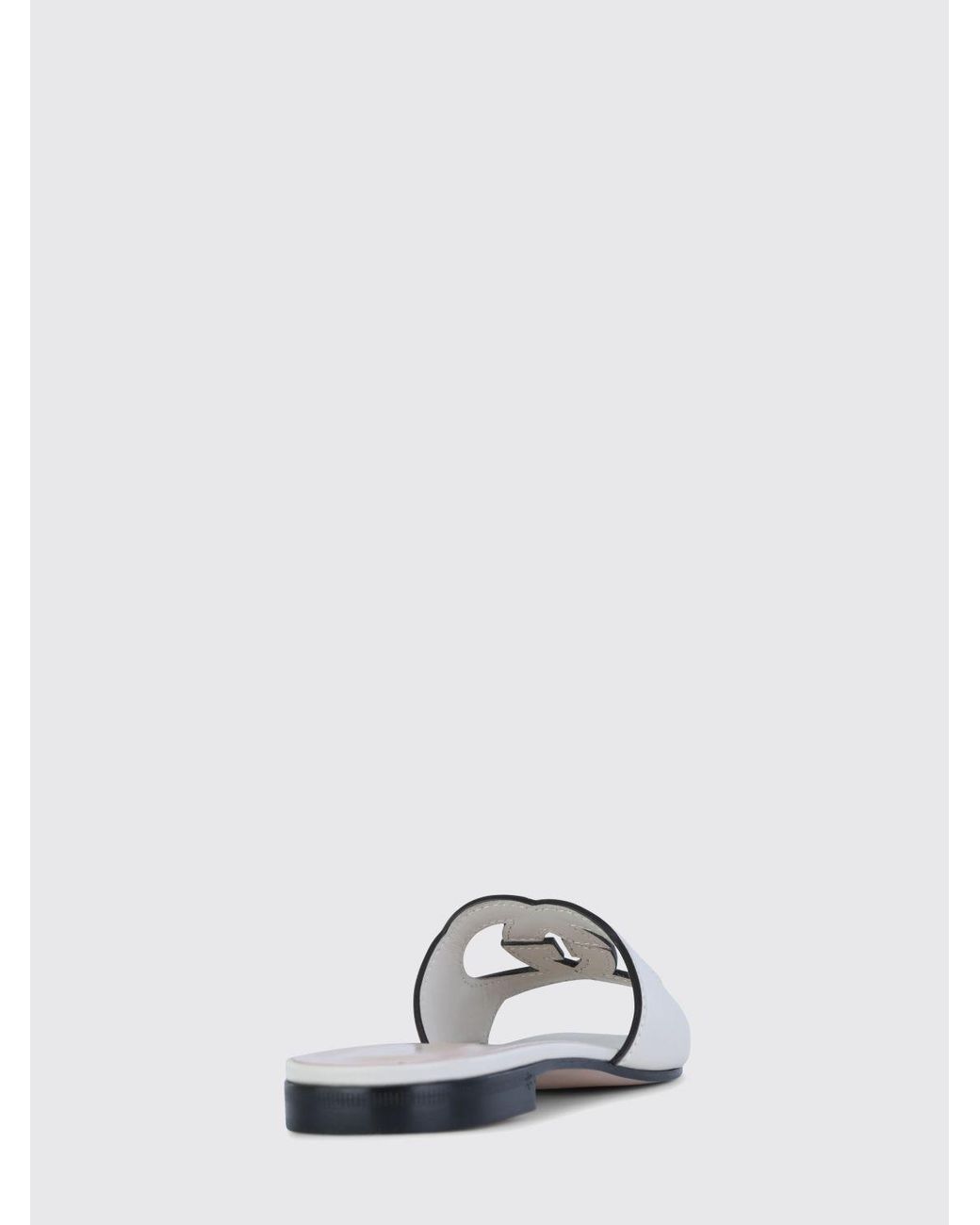 Gucci White Smooth Leather Mules With Gg Monogram And Square Toe