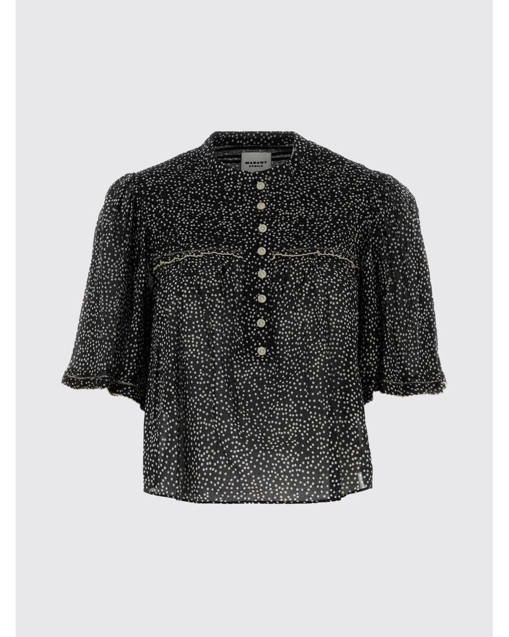 Isabel Marant Black Douna Polka Dot Cotton Blouse With Short Sleeves