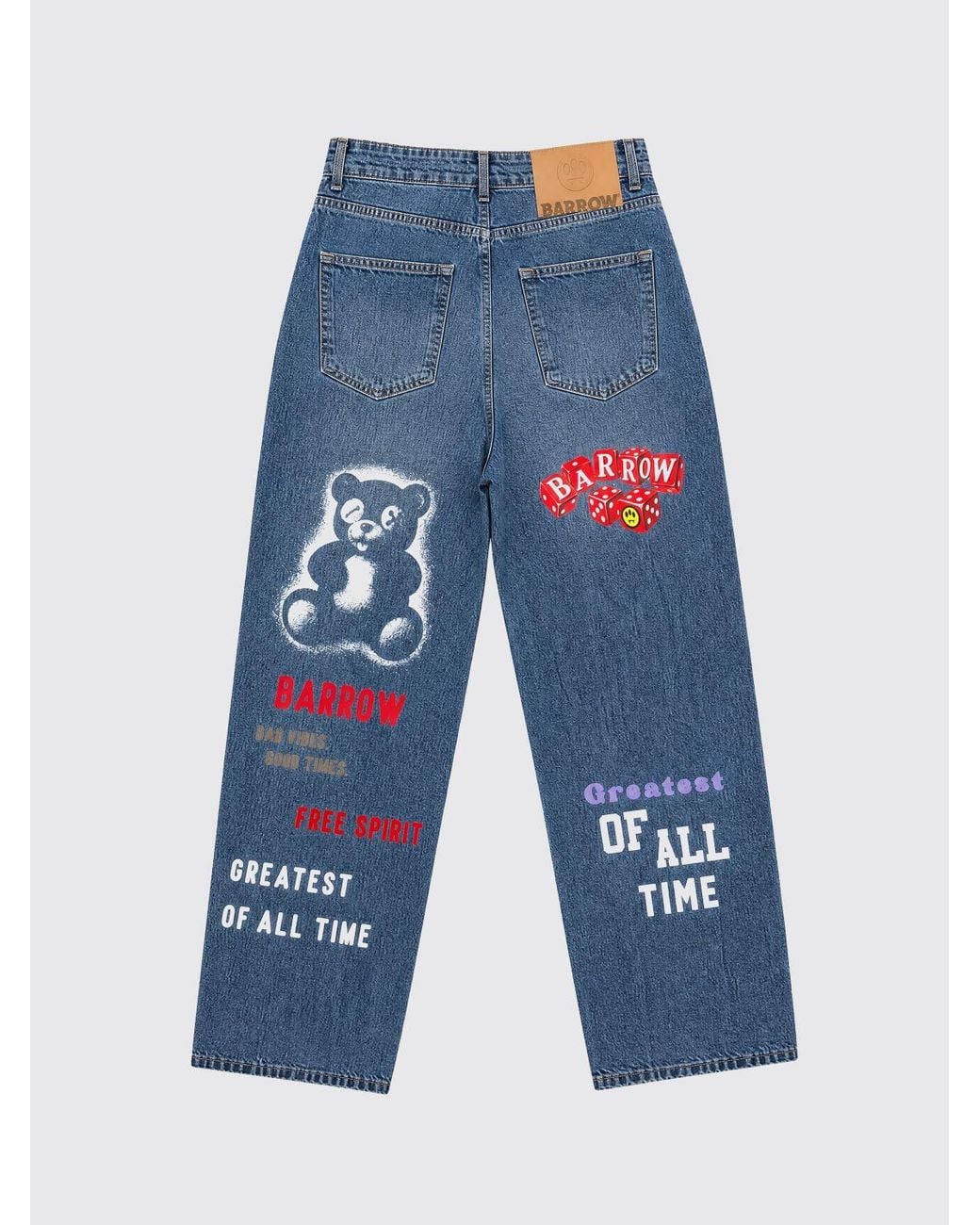 Barrow Blue Wide Leg Cotton Jeans With Graphic And Slogan Print for men