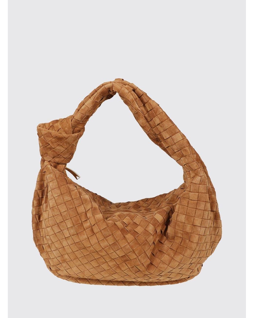 Bottega Veneta Brown Jodie Woven Suede Shoulder Bag With Knotted Handle