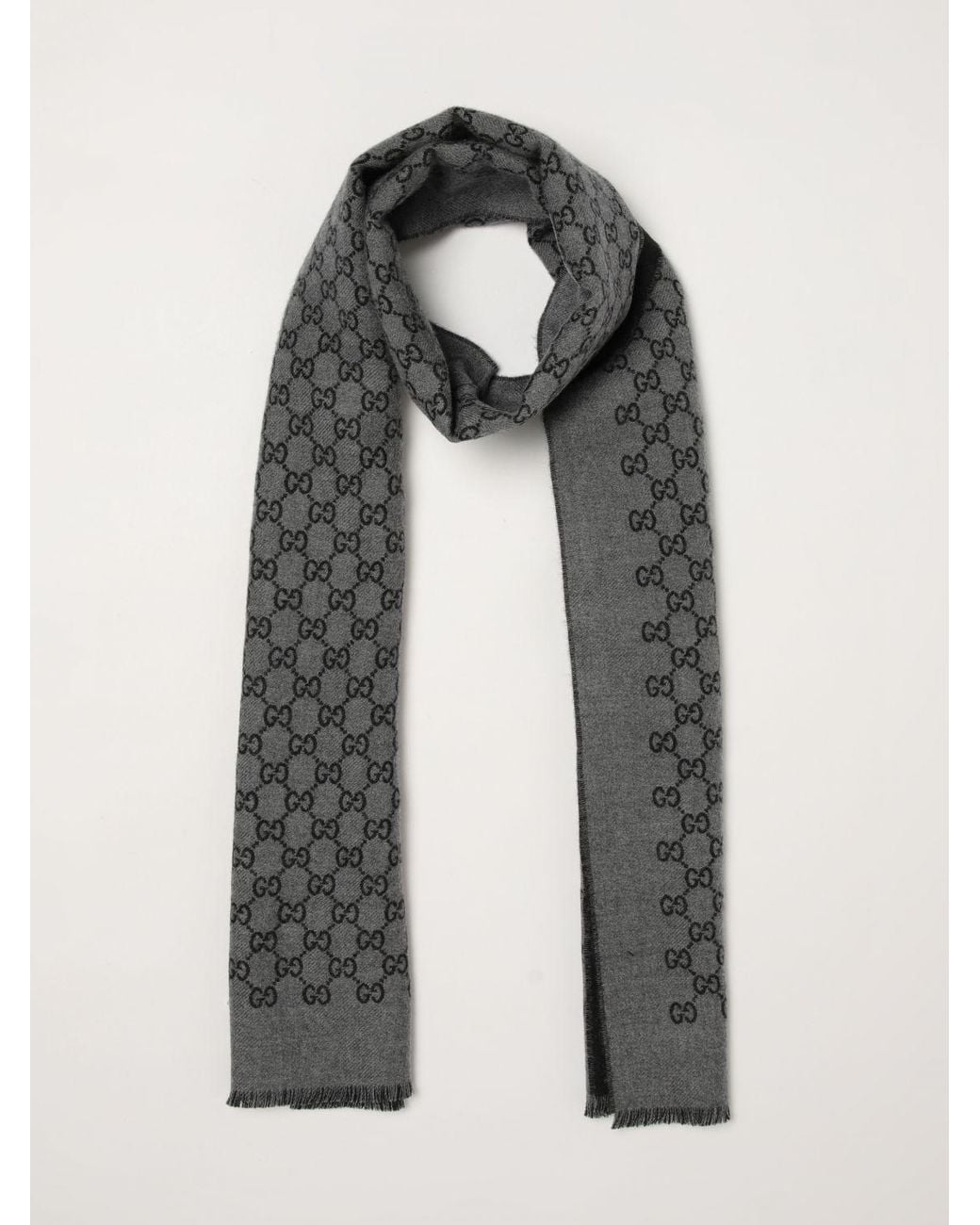 Gucci Gray All-Over Logo Pure Wool Scarf for men