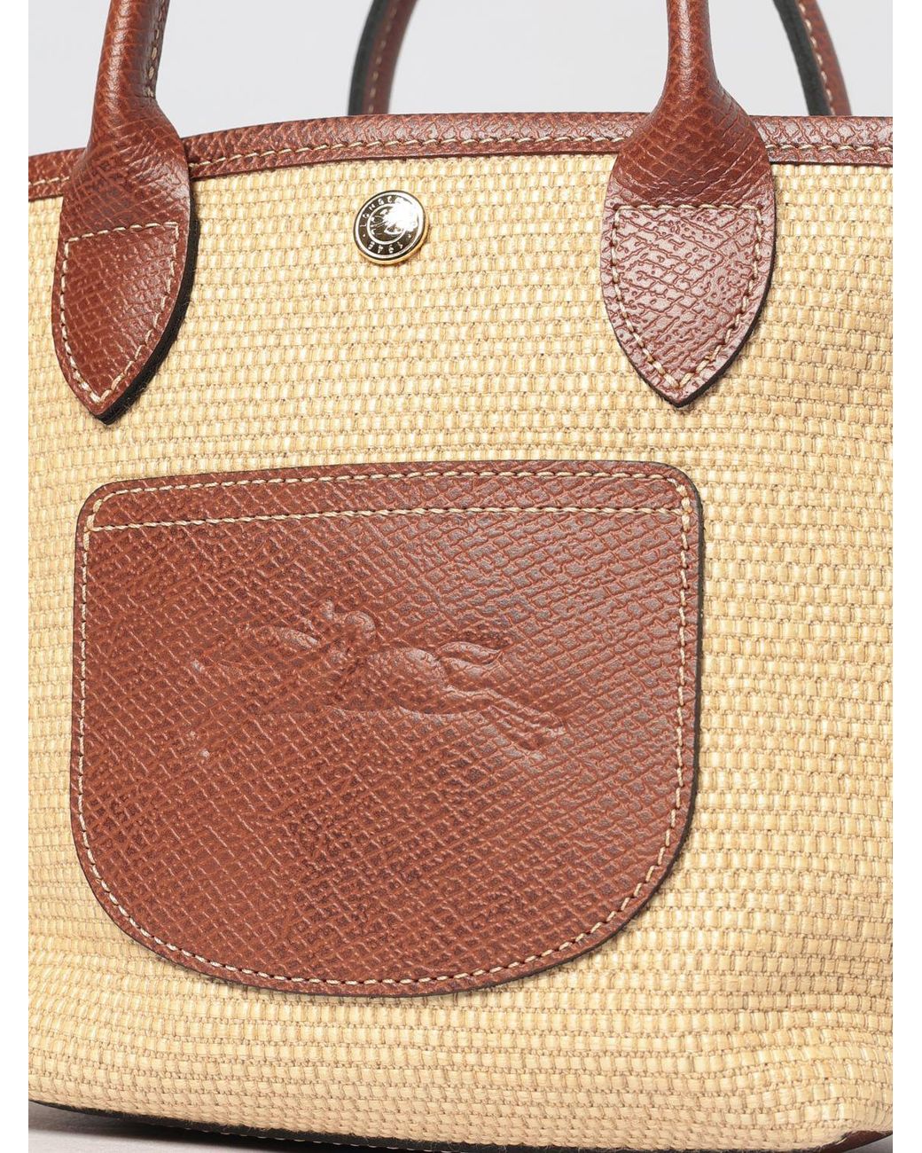 Longchamp Brown Le Pliage Collection Raffia Mini Tote With Leather Handles