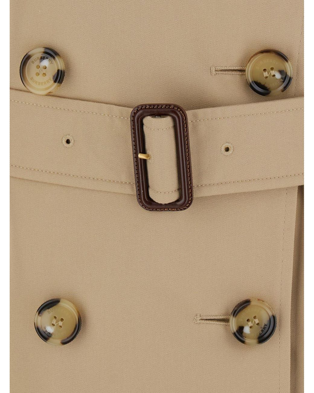 Burberry Natural Double-Breasted Cotton Trench Coat With Belt And Epaulettes