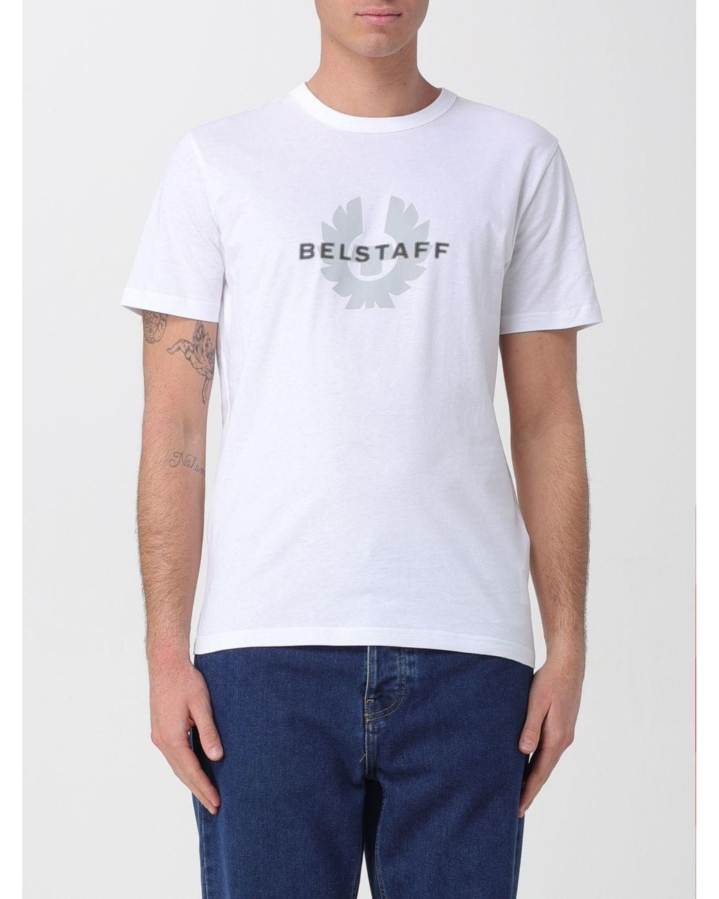 Belstaff White Surface Crew Neck T-Shirt With Logo for men