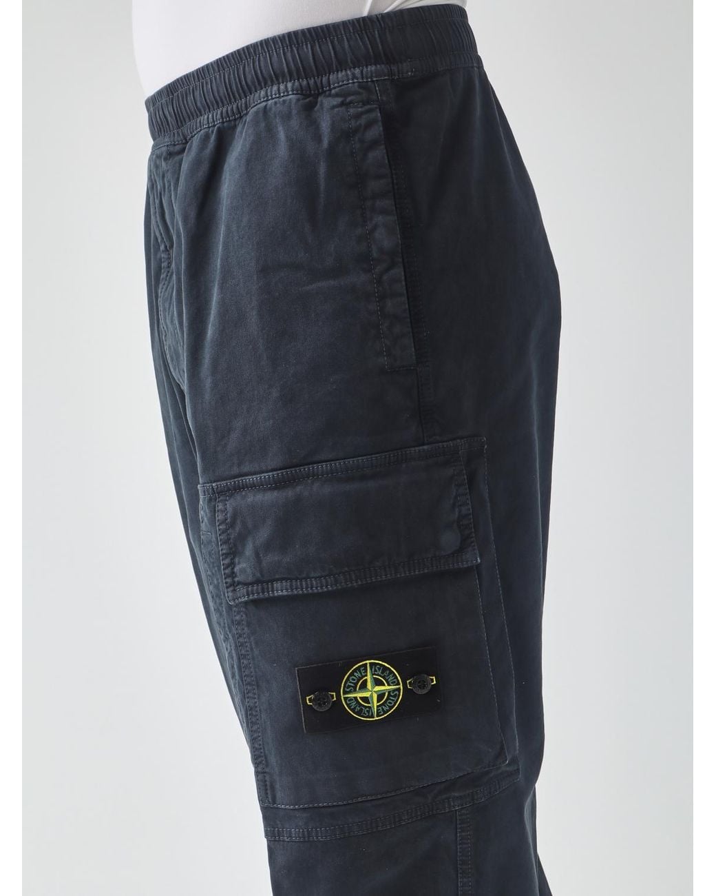 Stone Island Blue Straight-Leg Stretch-Cotton Cargo Pants With Logo for men