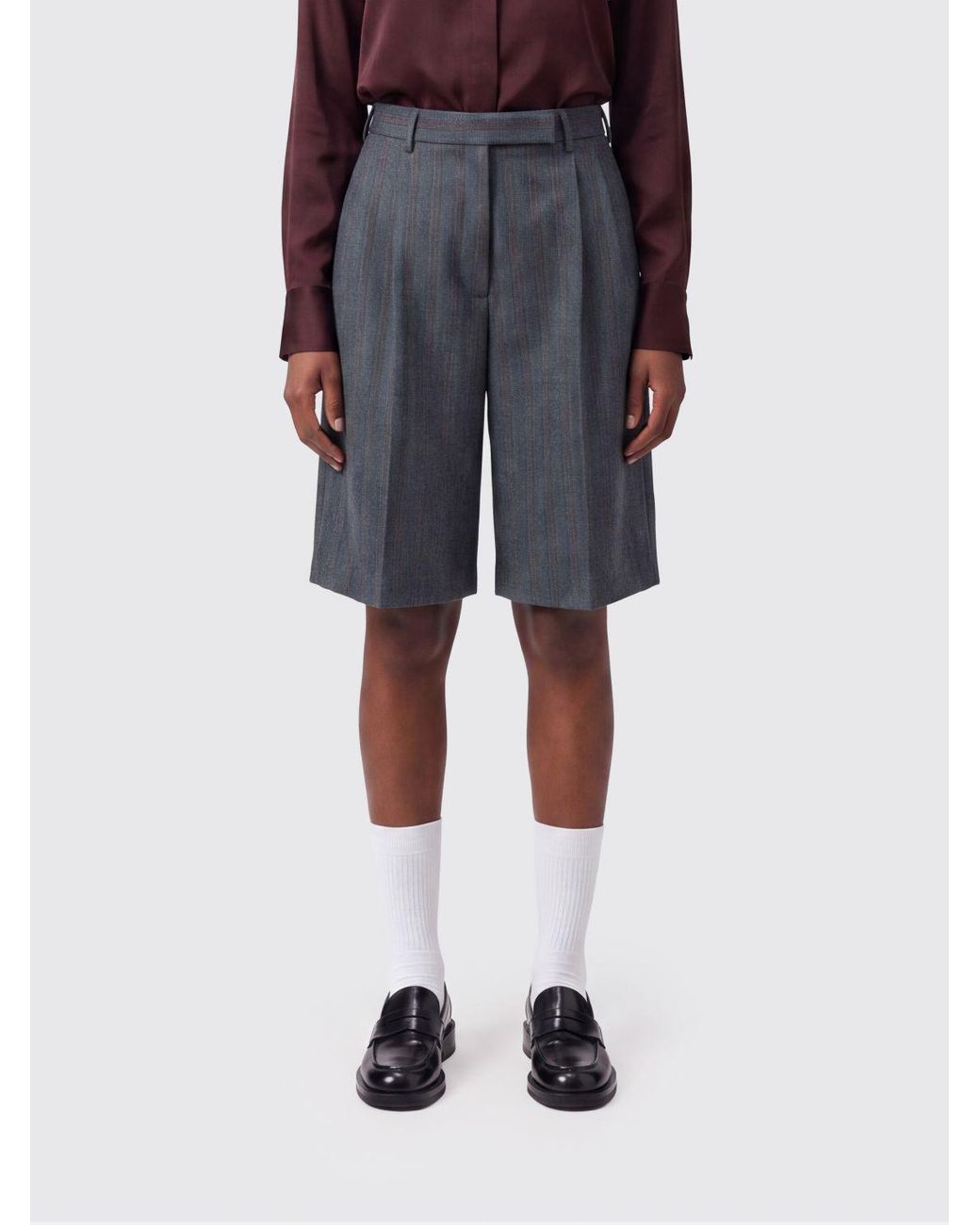 Jil Sander Blue Striped Wide-Leg Linen And Cotton Tailored Bermuda Shorts