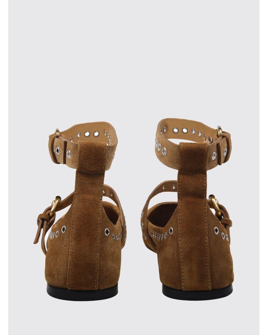 Isabel Marant Natural Ylza Suede Mary Jane Flats With Studs And Eyelets