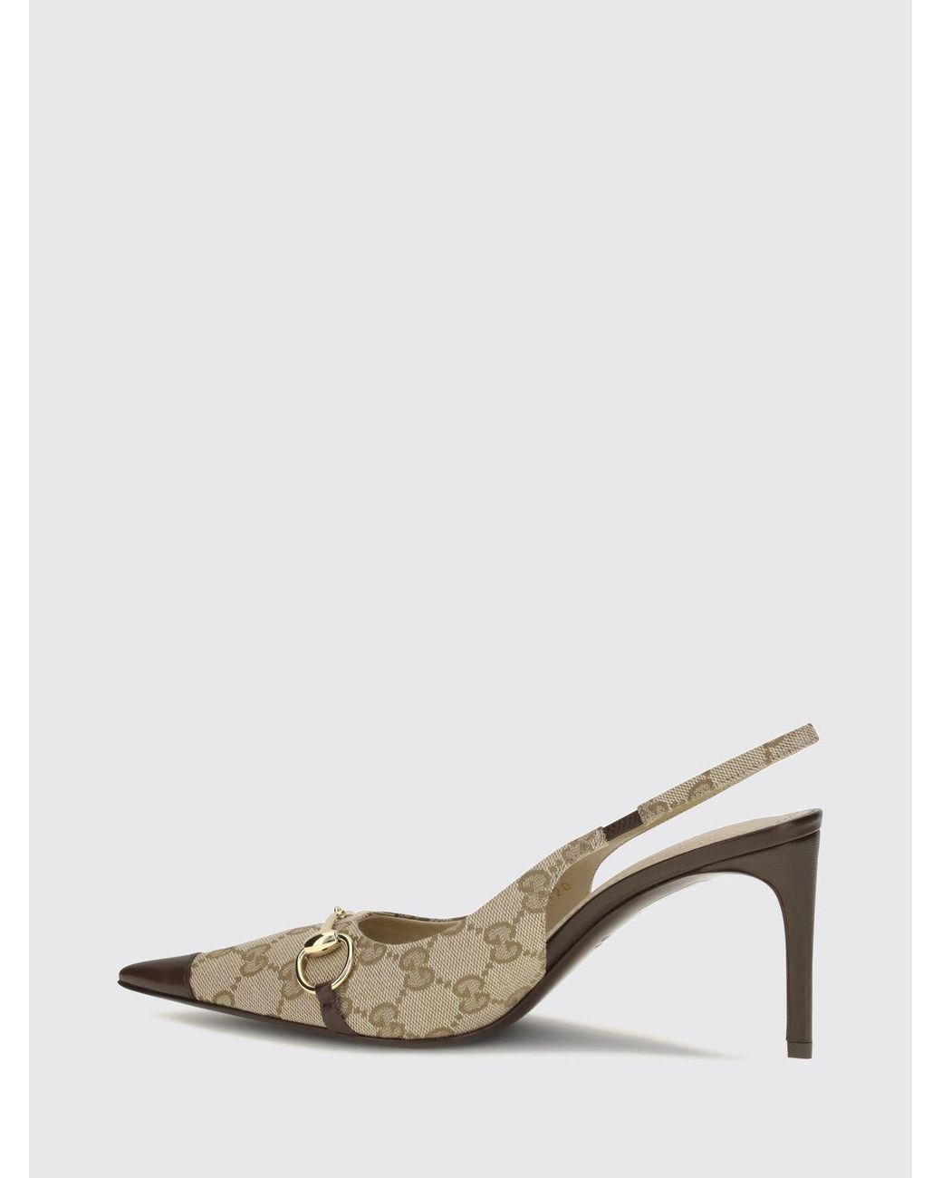 Gucci Natural Gg Jacquard Slingback Pumps With Horsebit Detail And Stiletto Heel