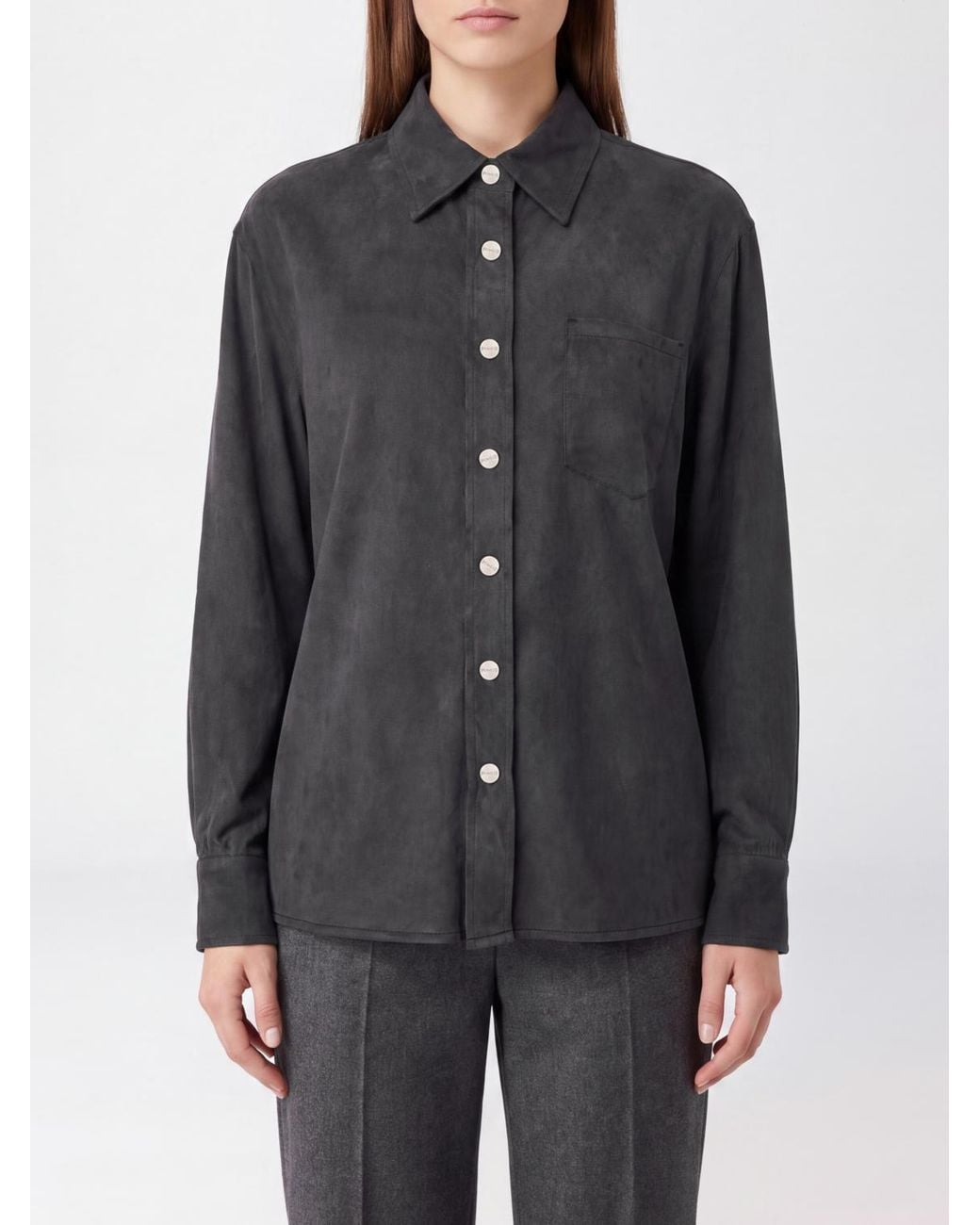 Pinko Gray Cupro And Viscose Twill Shirt With Dropped Shoulders