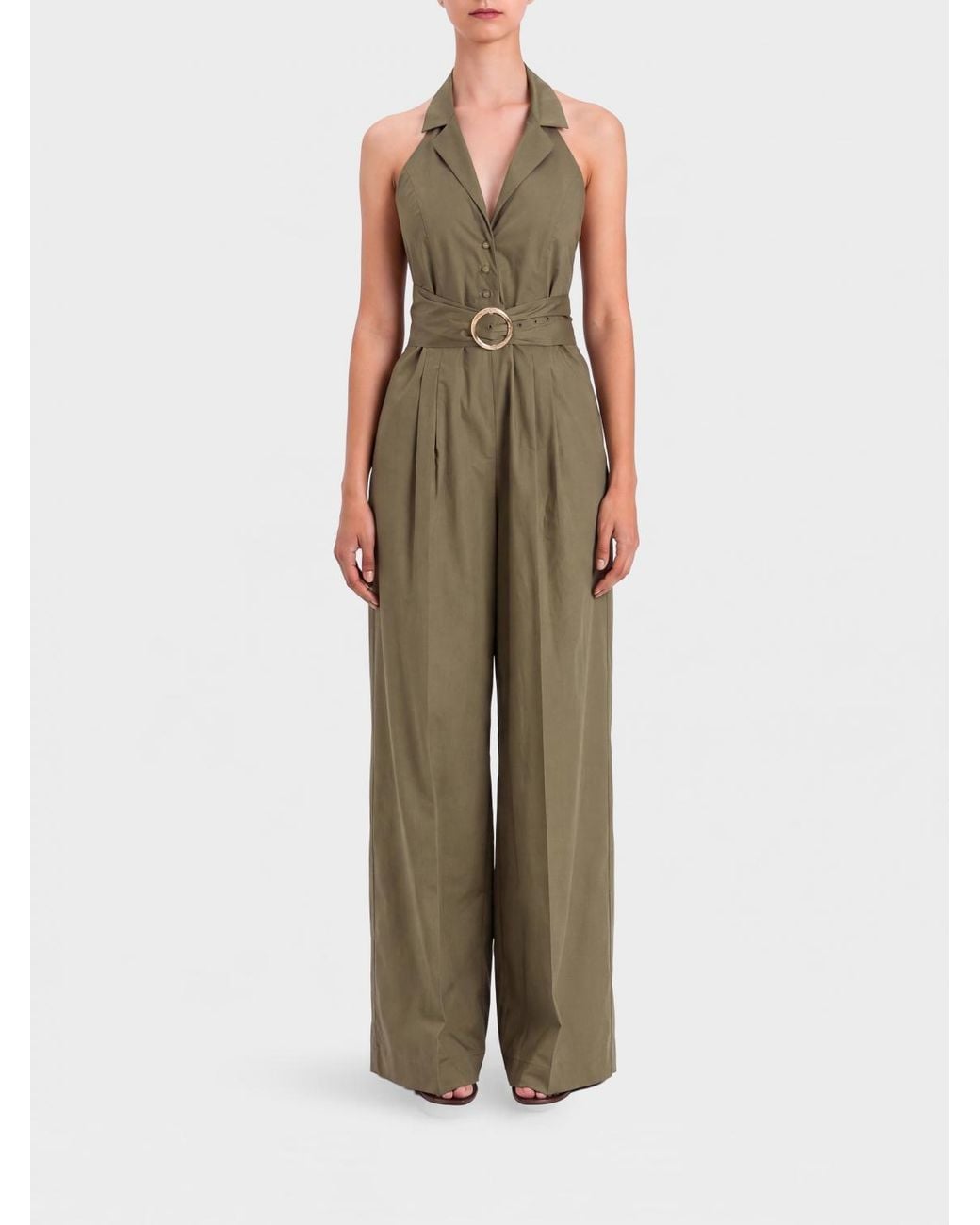 Twinset Green Safari-Style Wide-Leg Cotton Jumpsuit With Belt