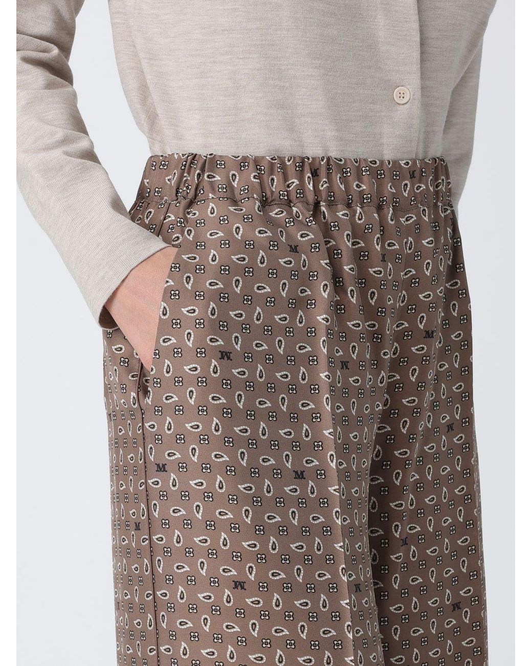 Max Mara Brown Printed Silk Palazzo Trousers