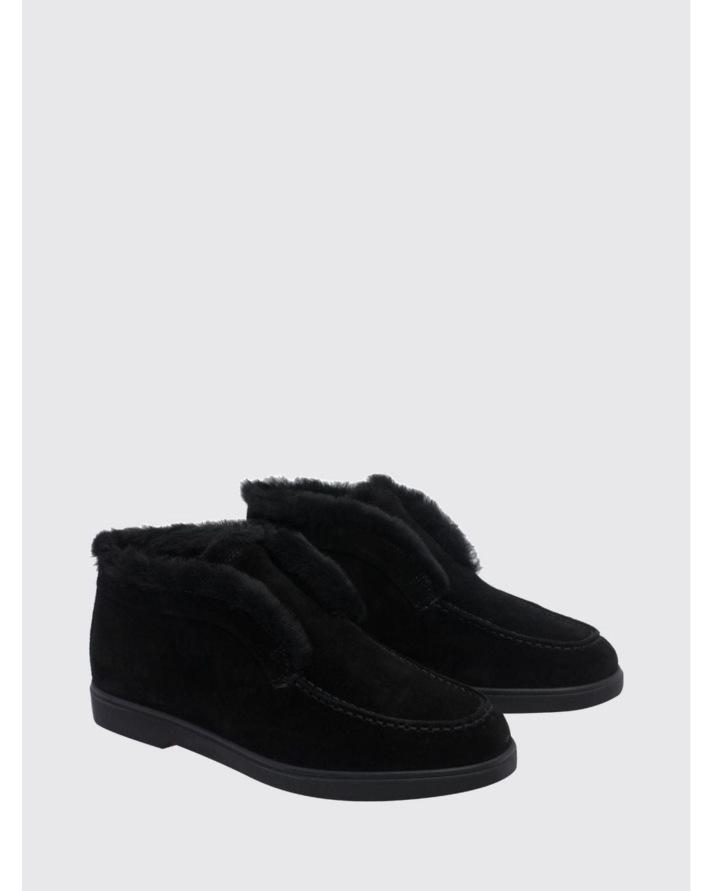 Santoni Black Suede Ankle Boots With Shearling Lining