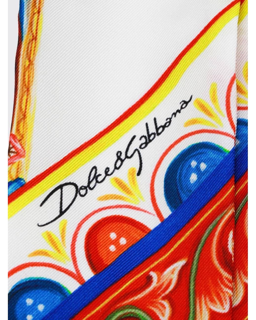 Dolce & Gabbana White Dolce &Amp Gabbana Pure Silk Foulard With Carretto Siciliano Print