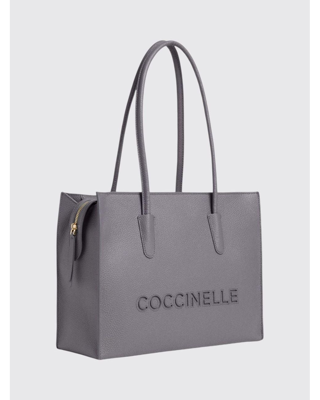 Coccinelle Gray Myrtha26 Medium Tumbled Leather Tote Bag With Double Handle