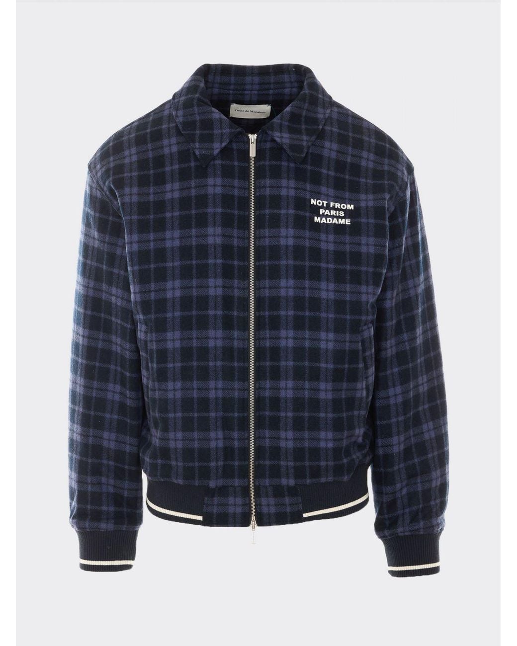 Drole de Monsieur Blue Wool-Blend Shirt Jacket With Tartan Pattern for men