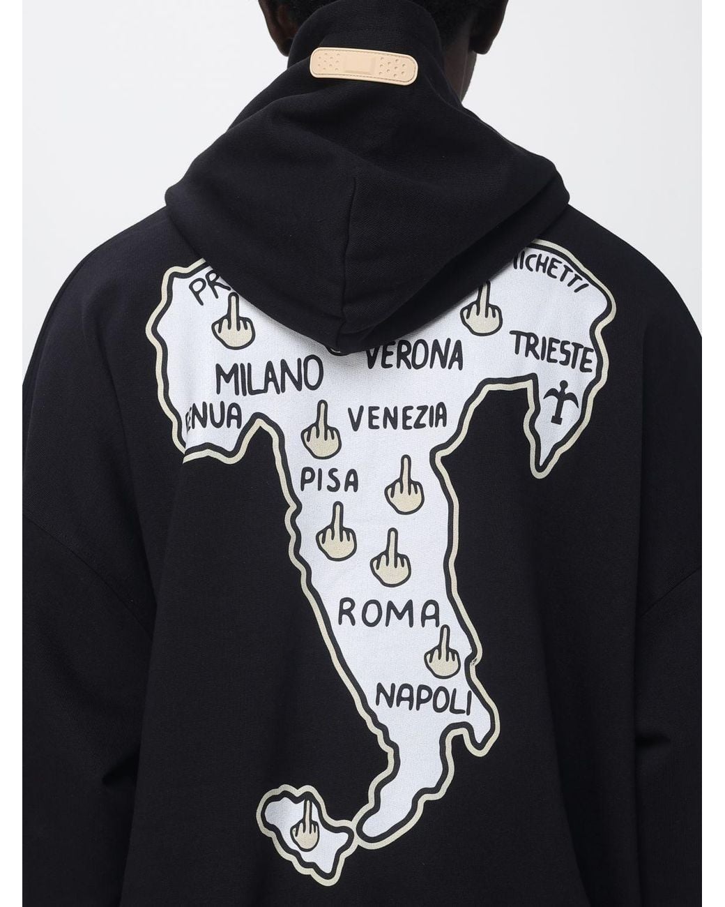PDF Black Relaxed Fit Graphic Print Cotton Hoodie for men