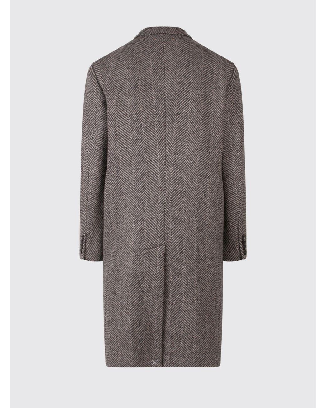 Golden Goose Deluxe Brand Gray Single-Breasted Long Chevron Wool Coat With Peak Lapels for men